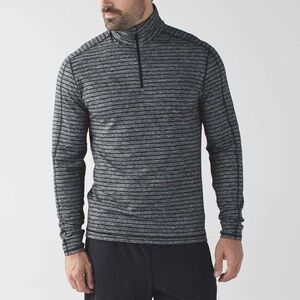 Lululemon Men’s Surge Warm 1/2 Zip Raven in Stripe Black Heathered Black Size L